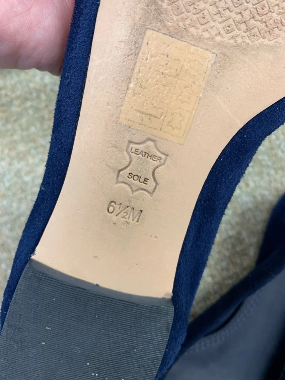 Tory Burch Navy Suede Round-Toe Ballet Flats with Gold Logo